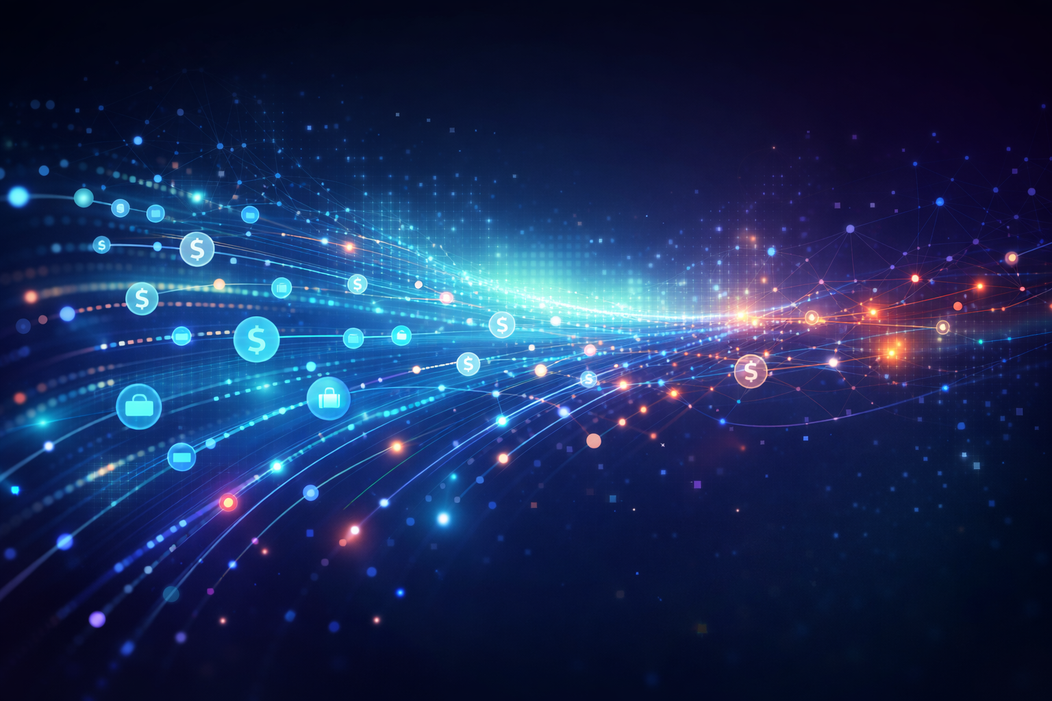 Abstract stream of transaction data moving through a digital network.